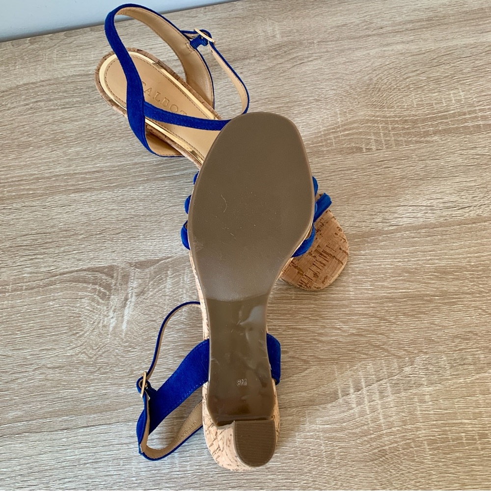Bright Blue Suede Ankle Strap Cork Heel Sandals Talbots - Picture 6 of 7
